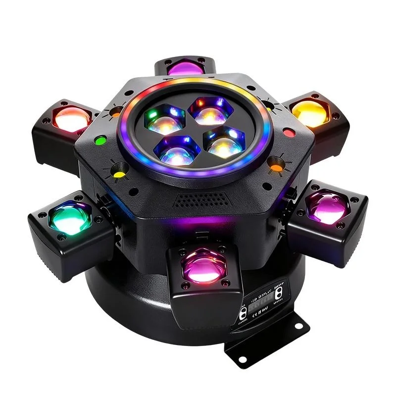Luz Móvil de 6 Brazos y 150W con Efecto de Haz Láser y Estroboscópico, DMX, Rotación para Escenarios, DJ, Discotecas, Bares, Espectáculos, Luces LED de Haz de Color Completo