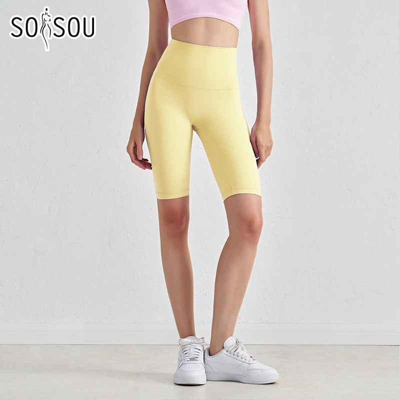 SOISOU pantalones cortos de nailon para mujer, pantalones cortos para gimnasio, Yoga, ciclismo, cintura alta, elásticos, transpirables, sin línea T, ropa deportiva para mujer en 24 colores