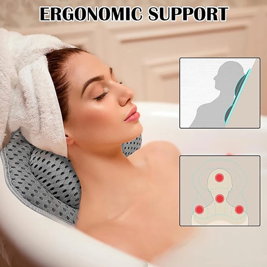 Almohada de baño, almohada para bañera, soporte para el cuello y la espalda, cojín de Spa de malla transpirable 3D ultrasuave, reposacabezas, accesorios de baño, regalos