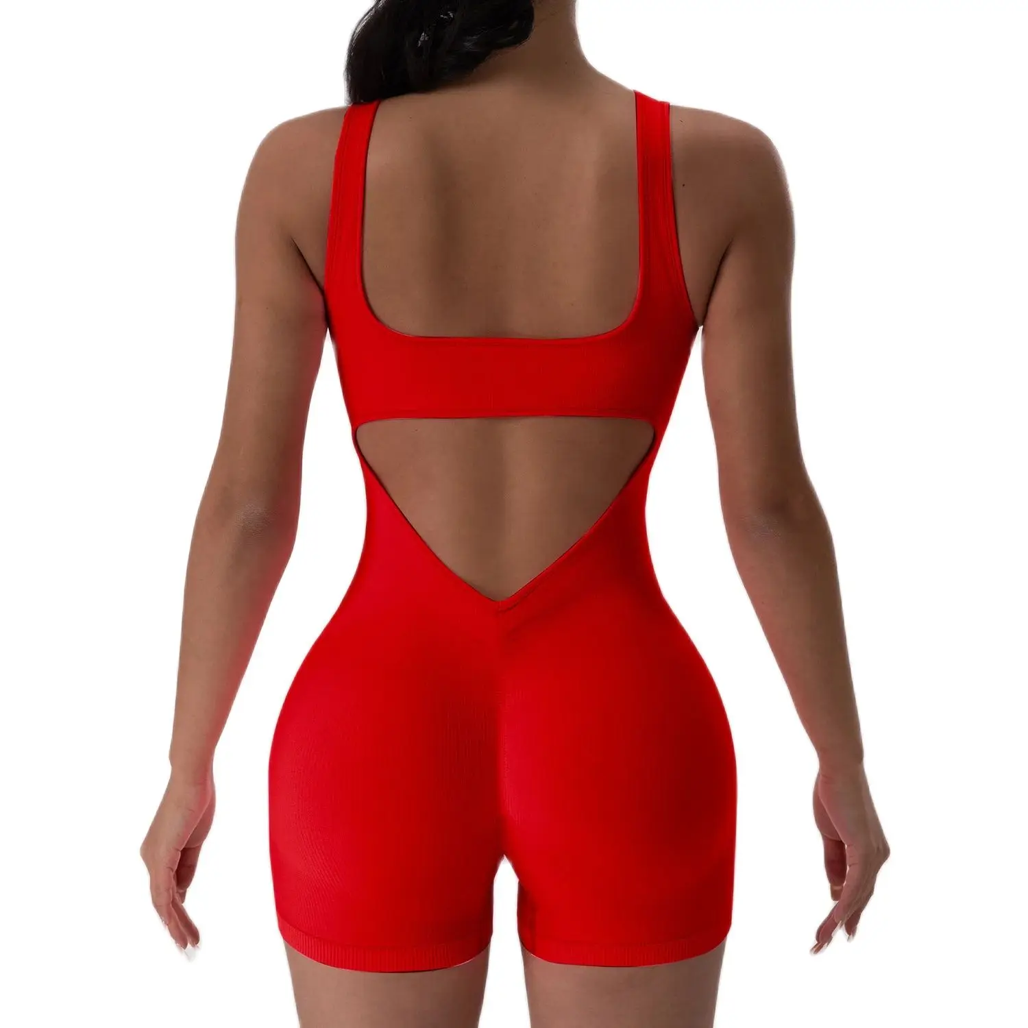 Traje de Yoga con espalda descubierta para mujer, mono deportivo sin mangas con cuello en U, mono elástico roscado de Color sólido sin almohadillas para el busto, 1 Uds.