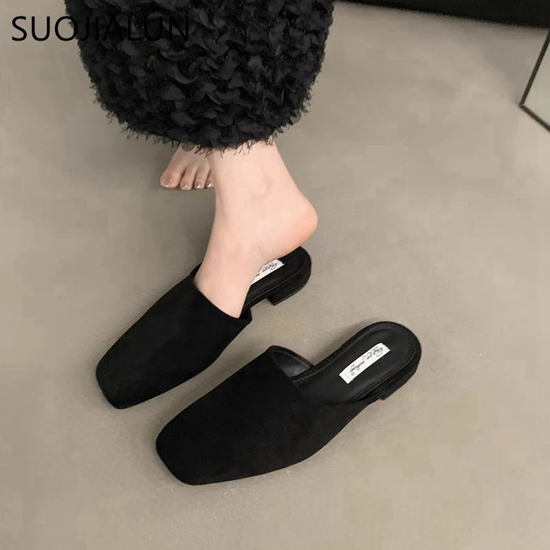 SUOJIALUN-zapatos planos de punta redonda para mujer, sandalias de vestir informales sin cordones, de tacón plano suave, para exteriores, Otoño, 2024