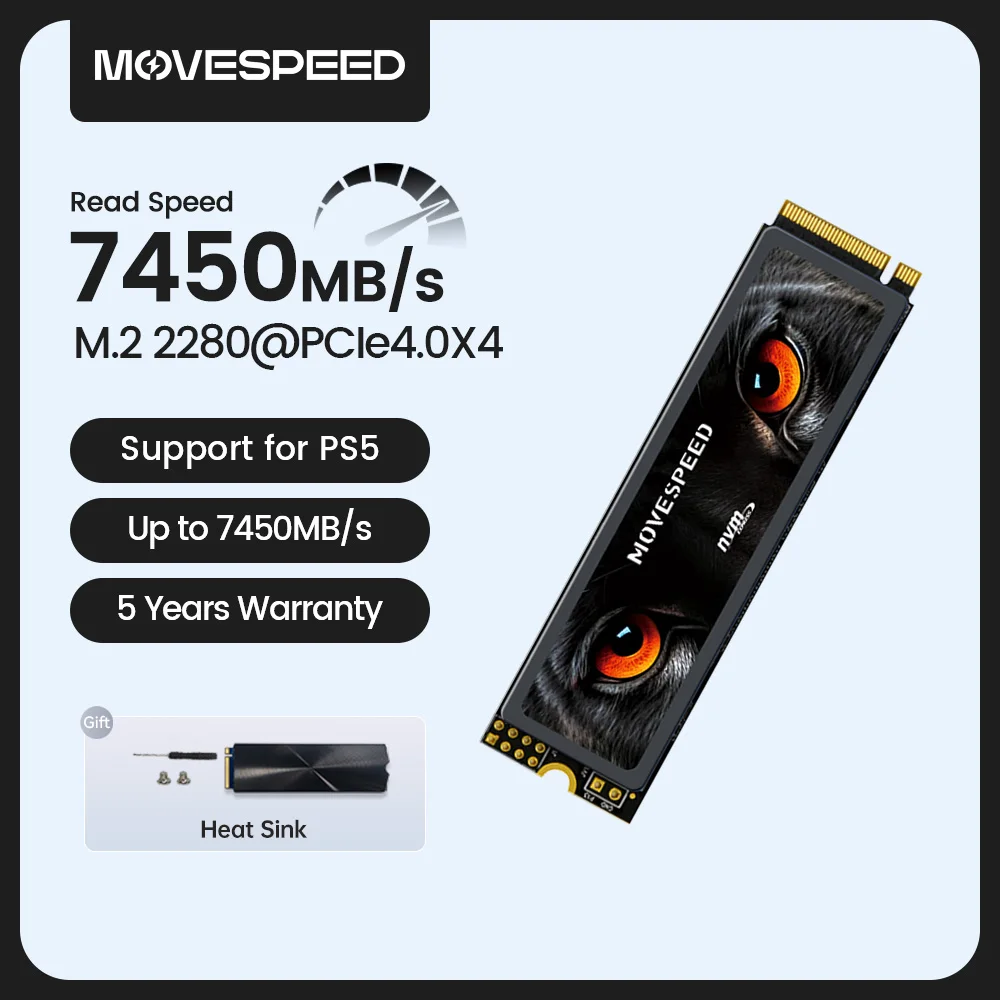 MOVESPEED 7450 MB/s SSD NVMe M.2 2280 4TB 2TB 1TB disco duro interno de estado sólido M2 PCIe 4,0x4 2280 unidad SSD para PS5 portátil PC