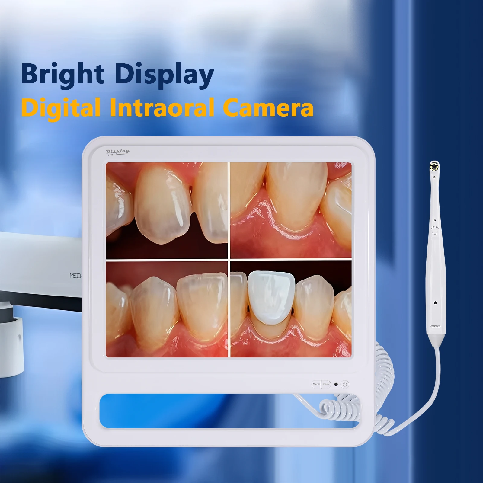 Cámara intraoral dental inalámbrica WiFi HD lente macro de 8 LED + Monitor de pantalla LCD de 17 pulgadas lado de la silla