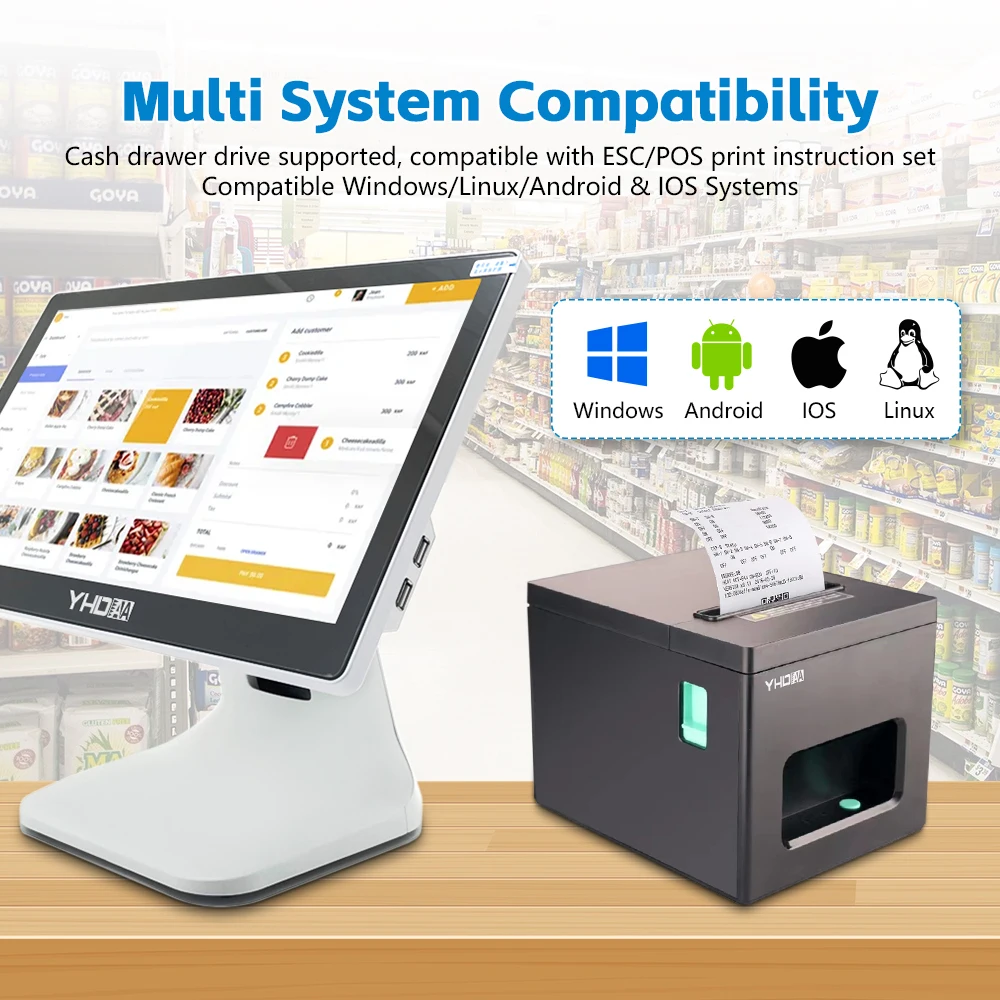 Impresora térmica YHD-8390, impresora USB/USB+LAN/USB+BT/USB+BT+LAN+WIFI/USB+WIFI ESC/POS de 80mm, Compatible con Windows/Linux/MAC OS