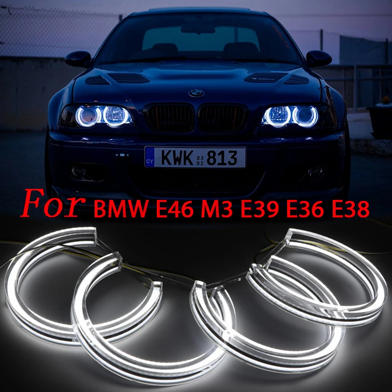 Ojos de Ángel LED de cristal para BMW E46 M3 E38 E39 E36, sintonización de faros de xenón, anillos de Halo estilo DTM, luz diurna DRL, reequipamiento 131mm x 4