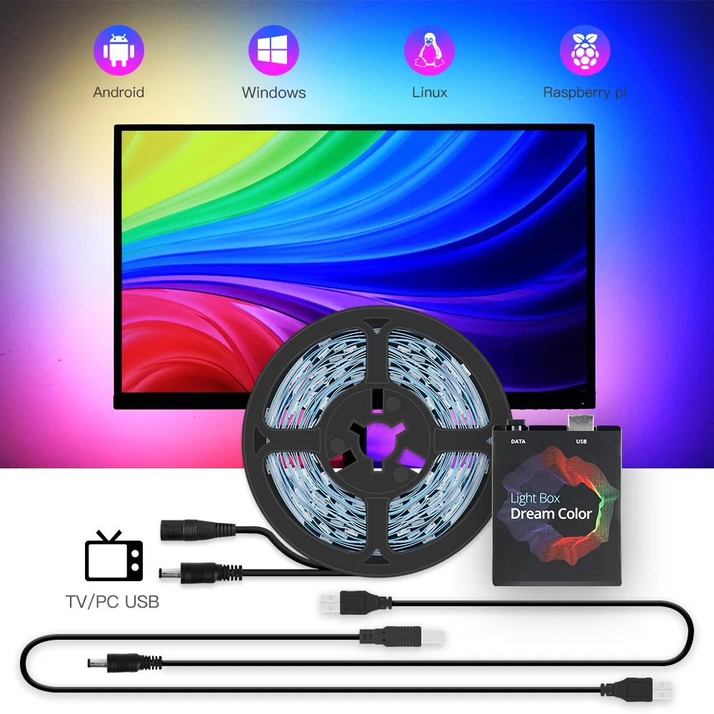 Pantalla de retroiluminación ambiental para Monitor de TV y PC, Kit de tiras de luz LED con efecto Multicolor, sincronización de Color, DC5V, USB, decoración de ambiente
