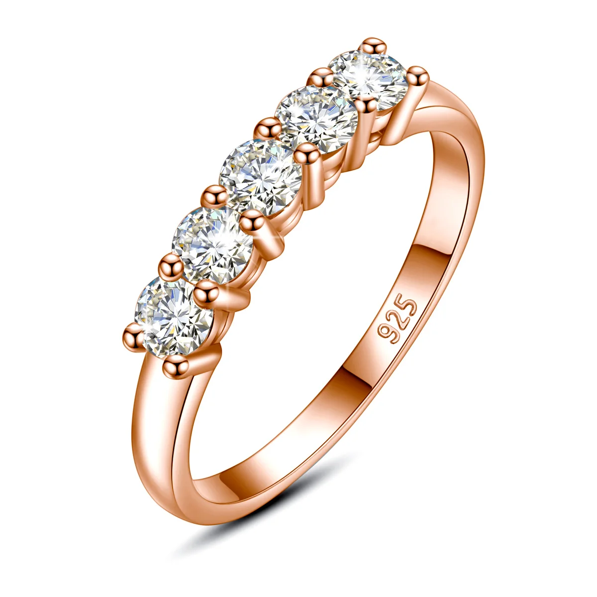 Anillo de diamante moissanita con piedras de 5 uds para mujer, plata 925 100% chapada en oro rosa, joyería fina con regalos de compromiso certificados