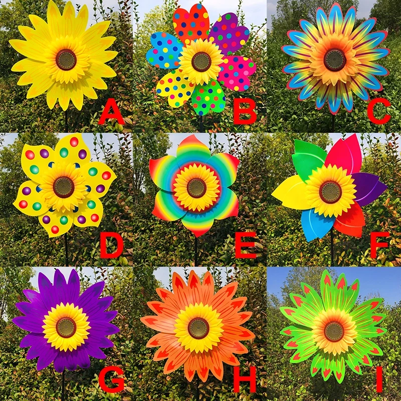 Molino de viento de girasol giratorio, estaca giratoria de viento de girasol, rueda de Pinwheel de flores para césped, fiesta al aire libre, patio, decoración de Picnic