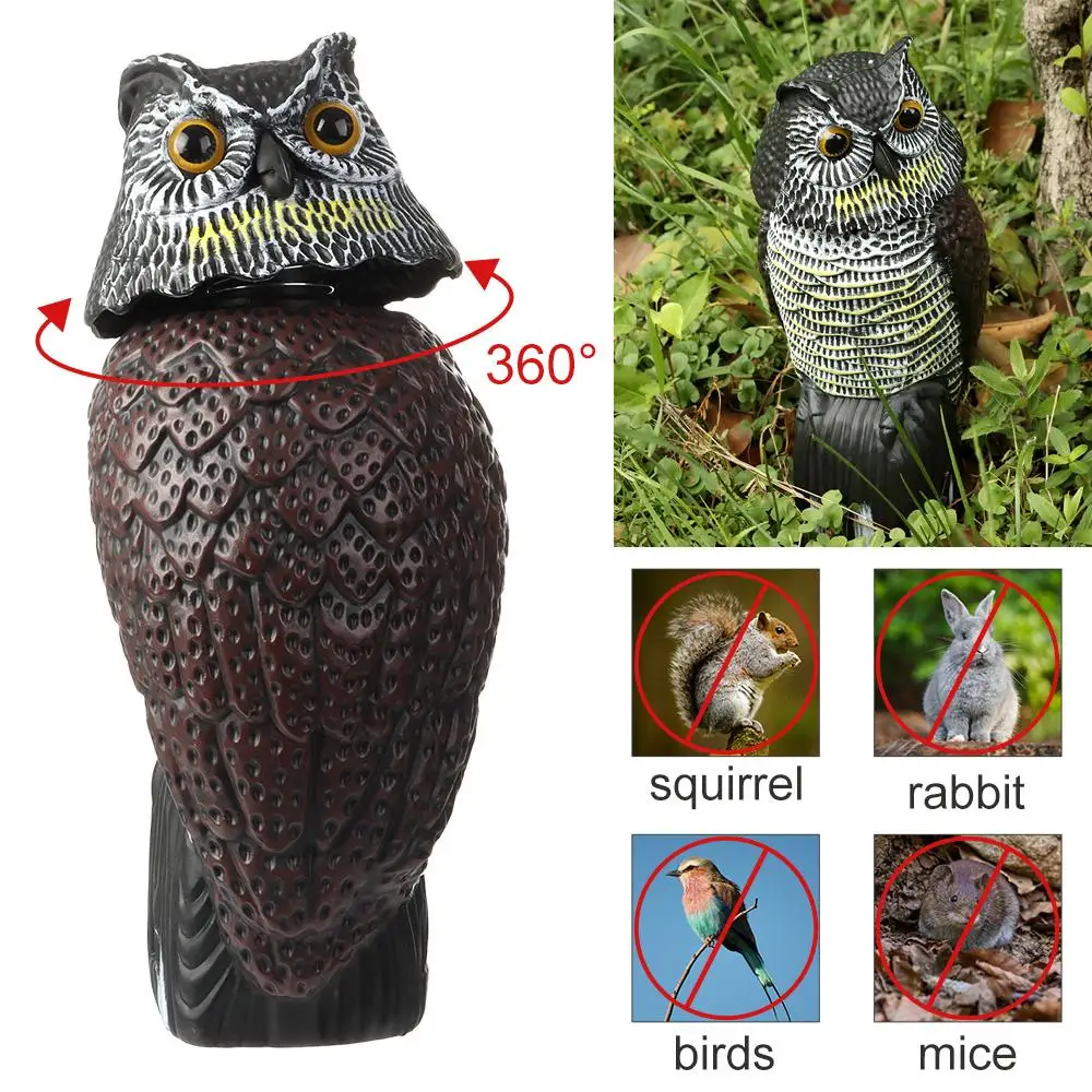 Señuelo de búho falso realista con cabeza giratoria para jardín, escultura de búho disuasorio de aves al aire libre, repelente de aves, Control de plagas