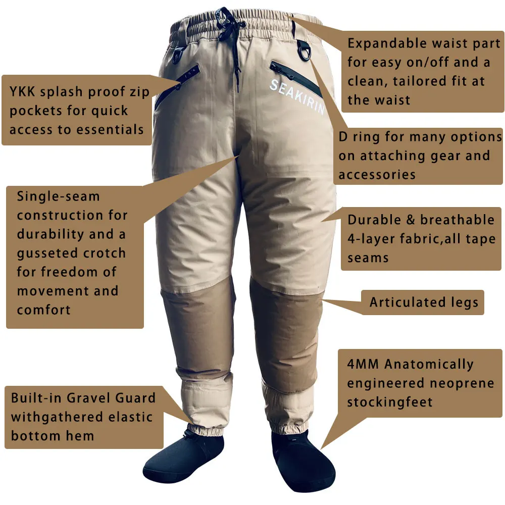 Pantalones de vadear Unisex, pantalón de cintura alta, transpirable, a la cadera, impermeable, para pesca, caza, canoa
