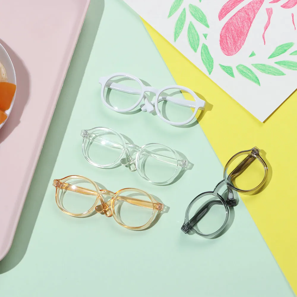Gafas en miniatura con montura redonda de 9cm, lentes transparentes, estilo de gafas de Color caramelo para accesorios de muñeca Blythe, gafas de muñeco de peluche