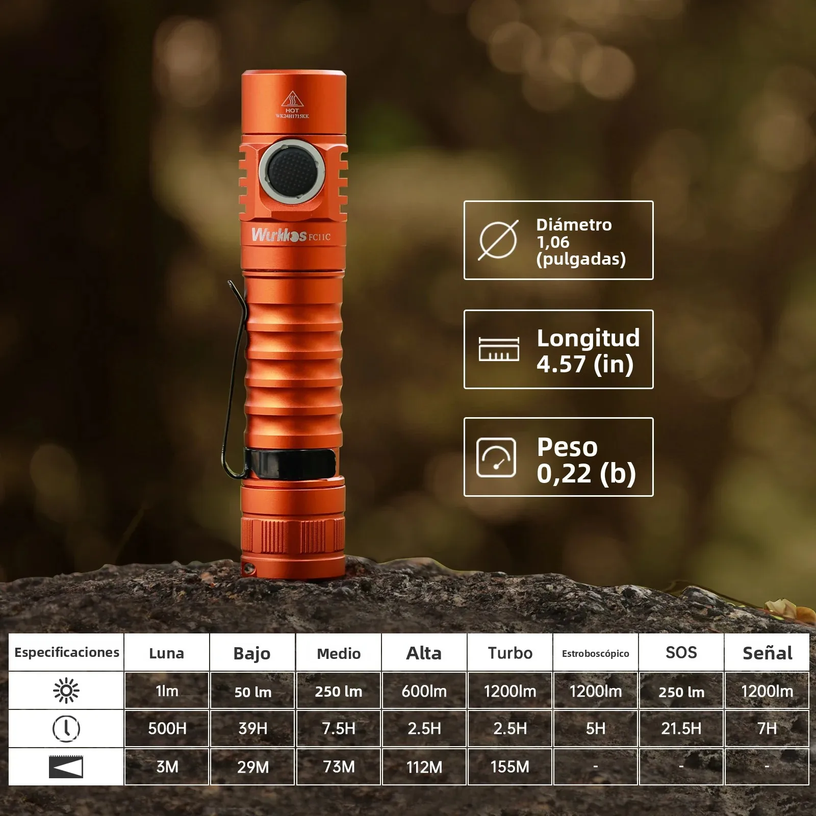 Linterna LED Recargable Wurkkos FC11C de Alto Lumen 1200, Linterna Portátil con Circuito Buck, 90 CRI Alto (5000K), Iluminación Magnética