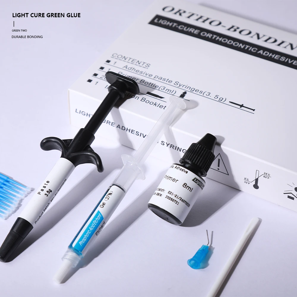 Adhesivos de pegamento para aparatos ortopédicos, pegamento de curado autoligado Universal para soportes dentales, Kit con pegamento, pegamento para soporte de ortodoncia