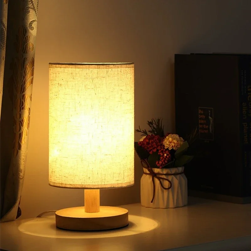 Lámparas LED para mesita de noche, decoración sencilla de estilo chino, lámparas de mesa regulables con enchufe USB, pantalla de tela, luz nocturna para dormitorio