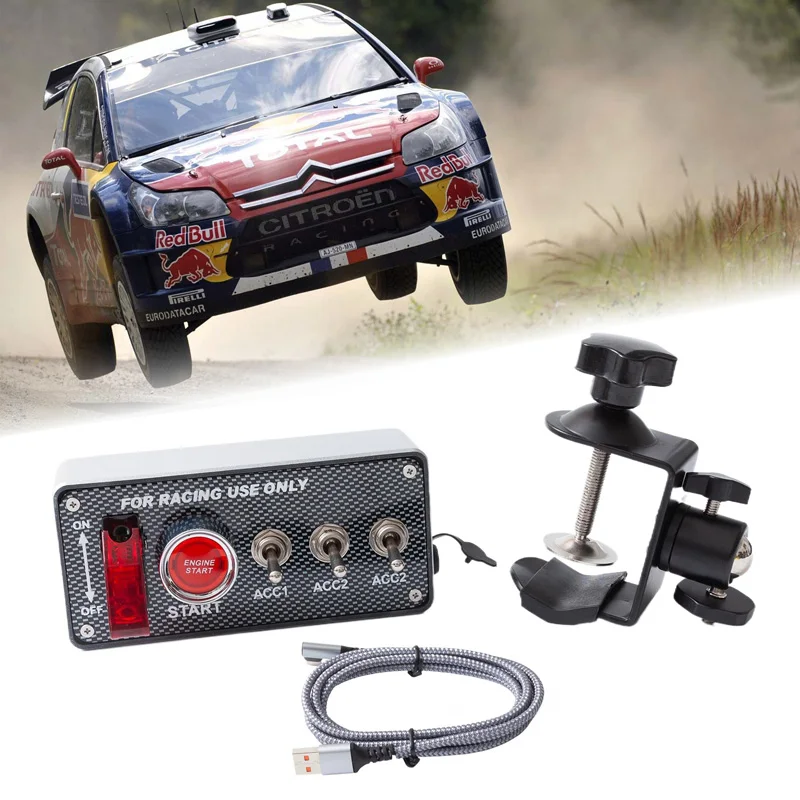 Panel de interruptores de encendido para simulador de PC USB, juegos de carreras ETS2 ATS Assetto Corsa ACC, botón central de arranque y parada del motor, caja de control.