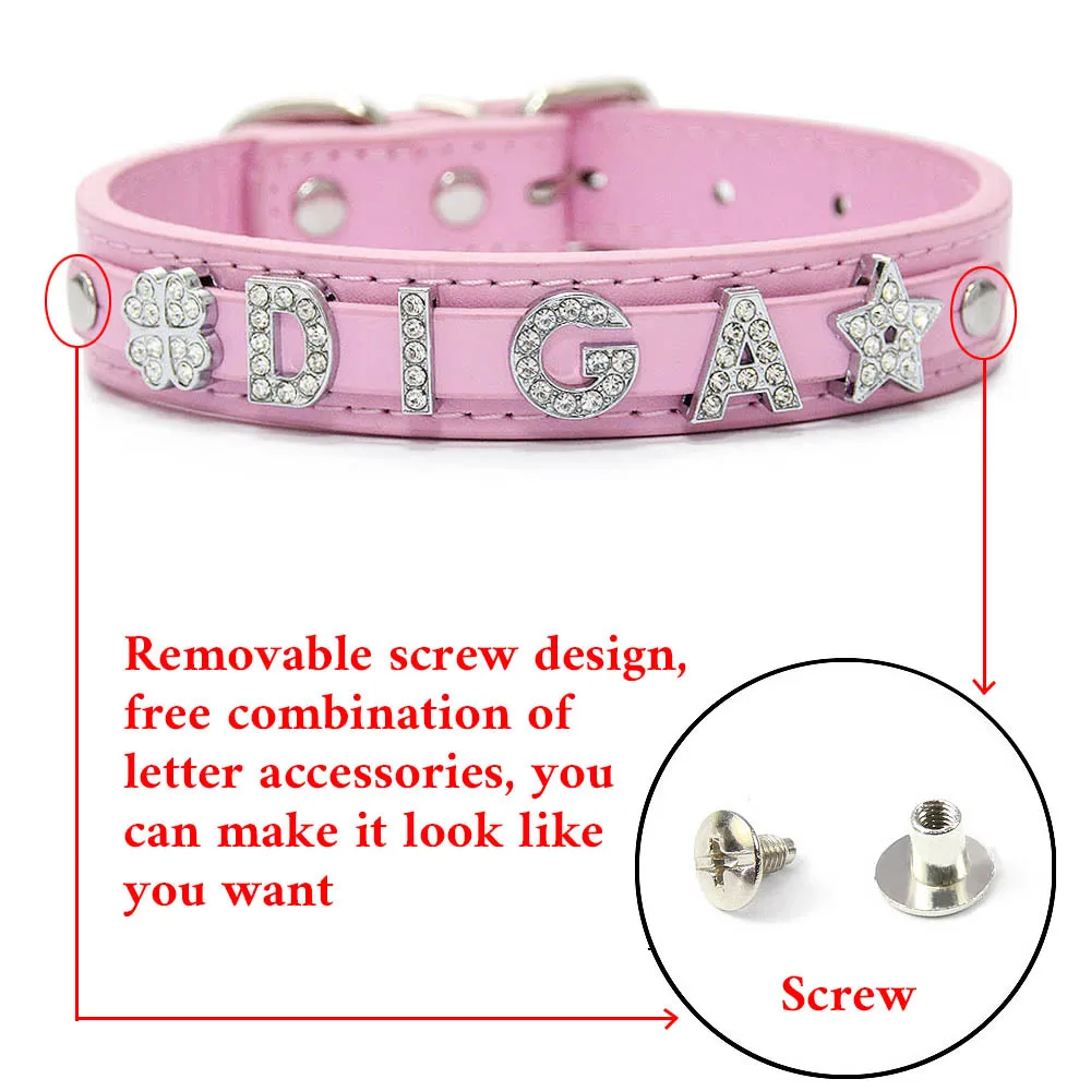 Collar de piel sintética con letras personalizadas para perro pequeño y mediano, correa para el cuello para cachorro y gato, bricolaje, venta al por mayor, 12 unidades