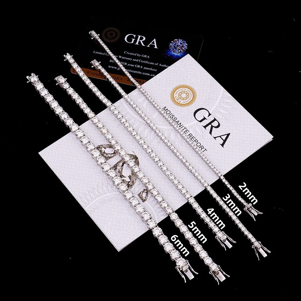 Pulsera de tenis de moissanita 100% auténtica, chapada en oro de 18 quilates sobre plata de ley 925, con certificado GRA, para mujer y hombre, joyería brillante para fiestas