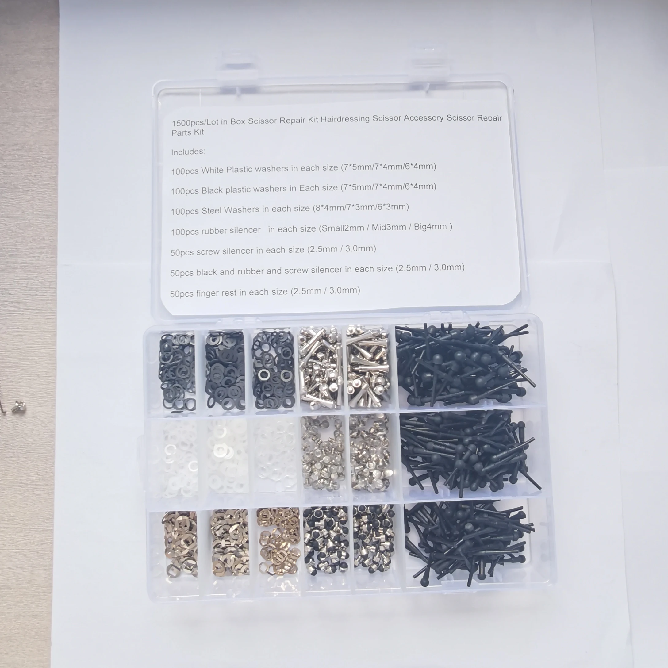 1500 piezas/lote de accesorios para tijeras de peluquería, kits de reparación que incluyen protectores/soportes para dedos/aranjes