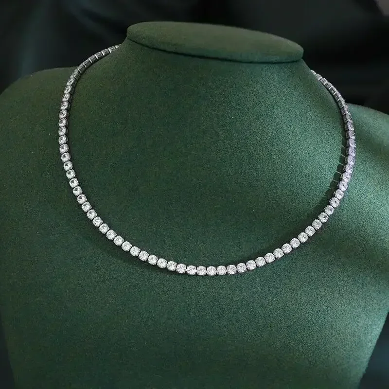 Collar de plata de ley 925, collar de cadena de circón, joyería de compromiso Simple a la moda para mujer, 2MM/4MM 40-50CM