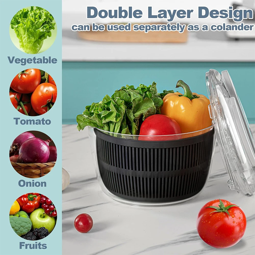 LMETJMA-girador de ensalada de 3L, tazón de ensalada grande con tapa, fácil de presionar con una sola mano, Spinner para ensalada, lavadora, secadora, mezclador escurridor JT249