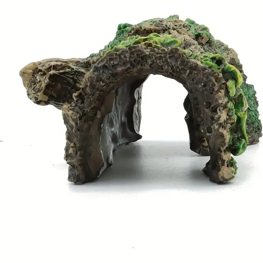 Adorno realista de cueva de acuario con diseño verde, crea un cómodo punto oculto para mejorar los animales acuáticos