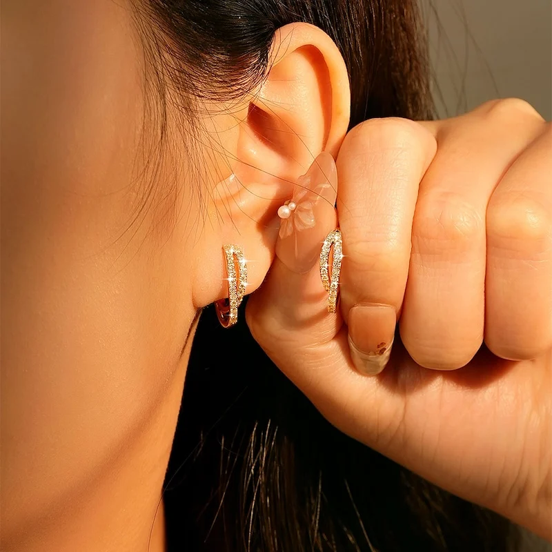 Pendientes de Aro Rrjzz con Diamantes de Laboratorio Color D, Pendientes de Aro de Moissanita de Doble Capa con Diseño Cruzado para Mujer, Regalos de Joyería