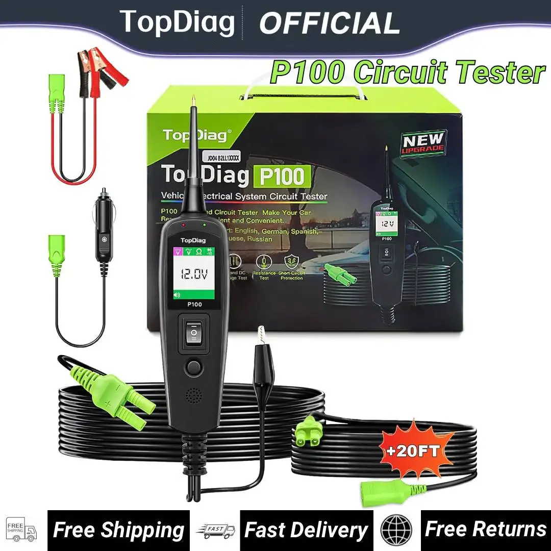 2026 JDiag P100 probador de circuito automotriz Detector de voltaje de coche Kit de sonda de sistema eléctrico AC DC 12V 24V herramienta de diagnóstico de coche