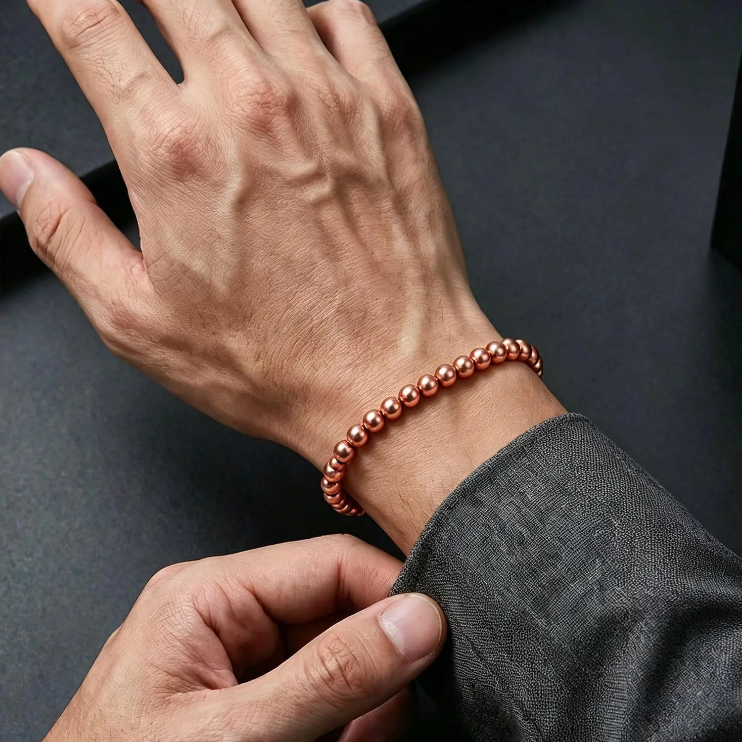 ARADOO Pulsera de cuentas de cobre puro para mujeres y hombres, regalos de joyería