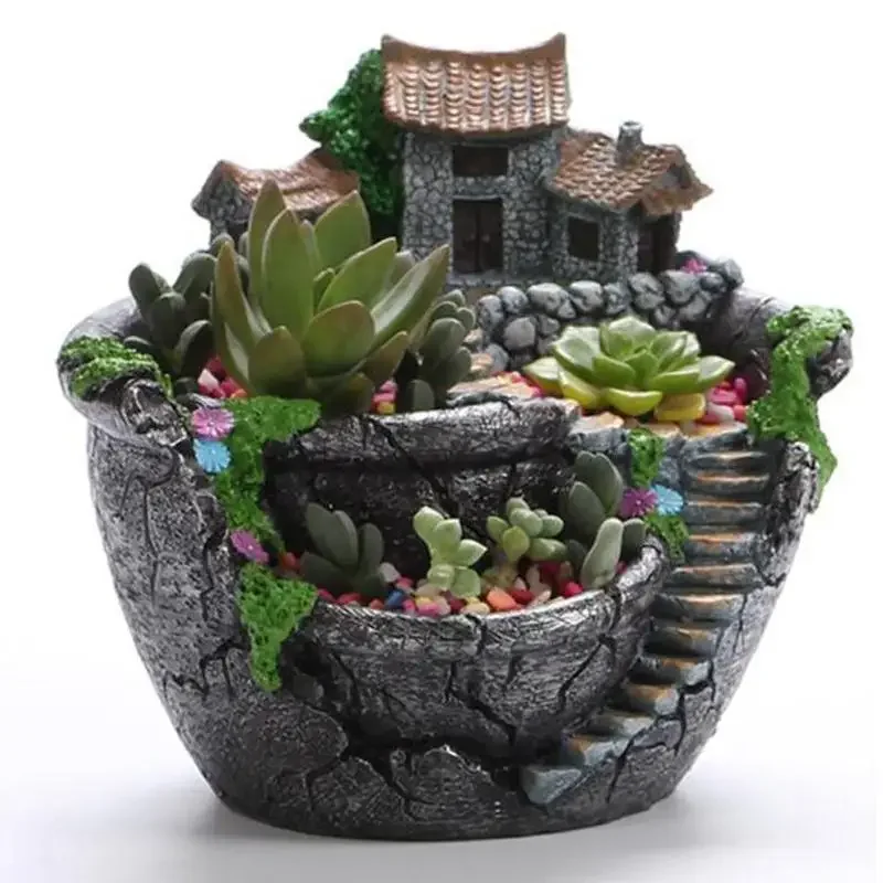 Maceta de plantas suculentas, maceta de resina, soporte para maceta de escritorio, decoración del jardín del hogar, soporte para plantas