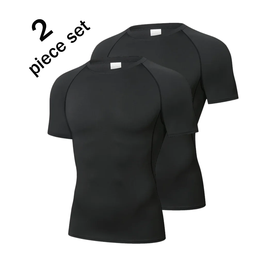 Camiseta deportiva de compresión para hombre, camiseta de manga corta para entrenamiento y Fitness, camisetas deportivas para correr de secado rápido, 2 uds.