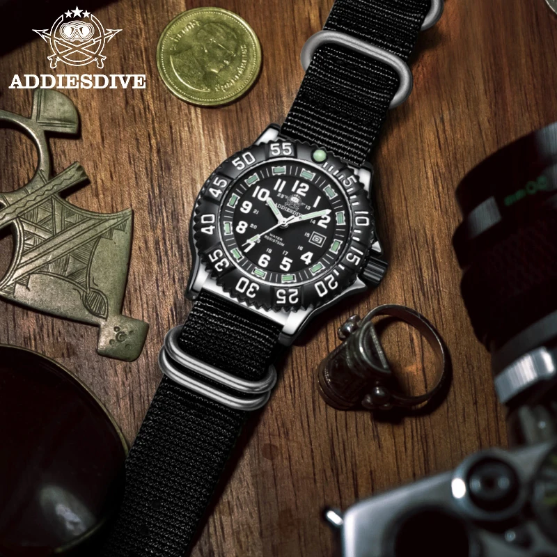 Relojes analógicos ADDIESDIVE a la moda para hombre, relojes de pulsera militares deportivos de nailon con tubo luminoso resistente al agua hasta 50m, reloj de cuarzo para hombre