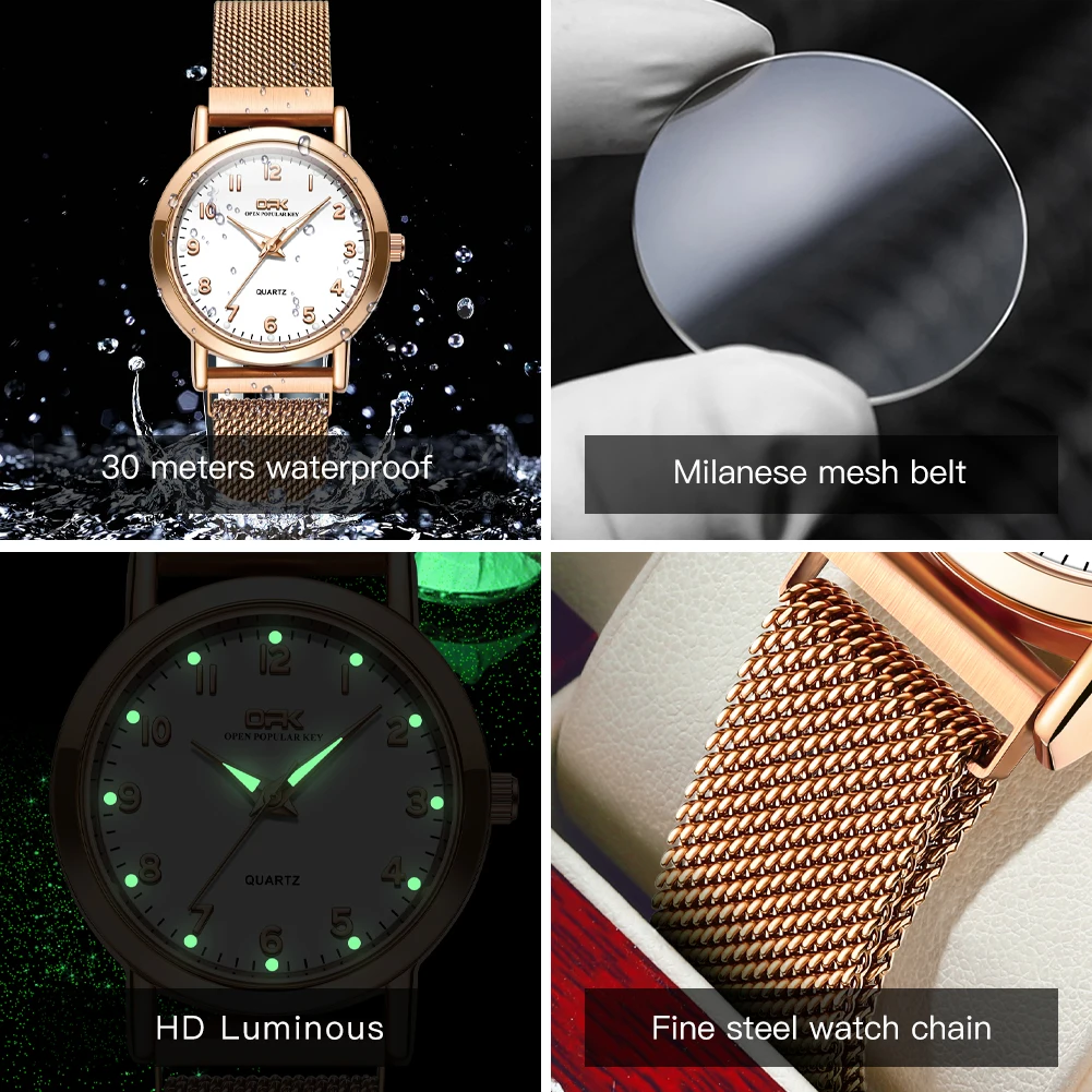 OPK 8115 relojes de mujer Reloj de pulsera original de moda Simple para mujer correa de malla de acero inoxidable Reloj luminoso resistente al agua