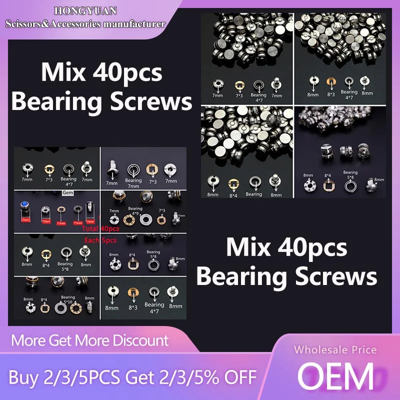 HONGYUAN 40 Uds 8 estilos tornillos de rodamiento para tijeras de pelo uso de salón de peluquería accesorios piezas de repuesto tornillos de uso de peluquero