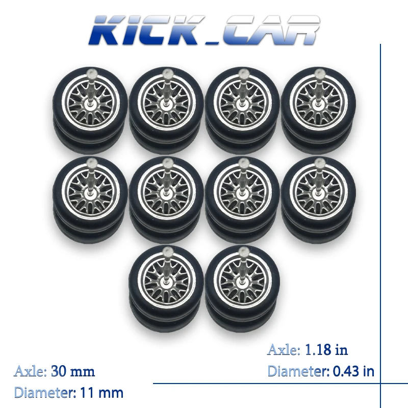 Ruedas 1/64 con neumáticos de goma fijos, ramas de radios para modelo de juguete, piezas de reacondicionamiento de coches fundidos a presión para Hotwheels (5 juegos para 5 coches)