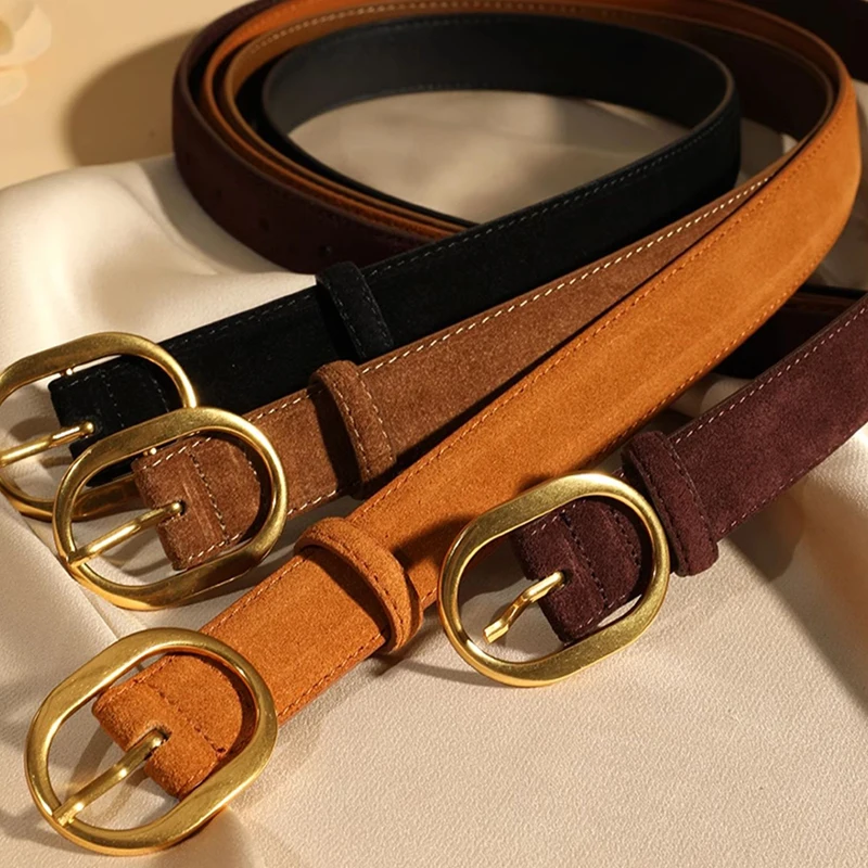 Cinturón de ante para mujer con hebilla de aleación dorada, 2,8 cm de ancho, estilo de diseñador de moda para abrigo vaquero