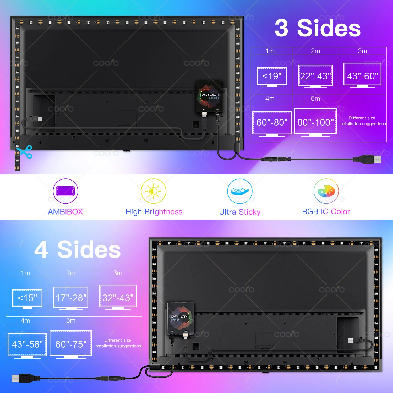 Pantalla de retroiluminación ambiental para Monitor de TV y PC, Kit de tiras de luz LED con efecto Multicolor, sincronización de Color, DC5V, USB, decoración de ambiente