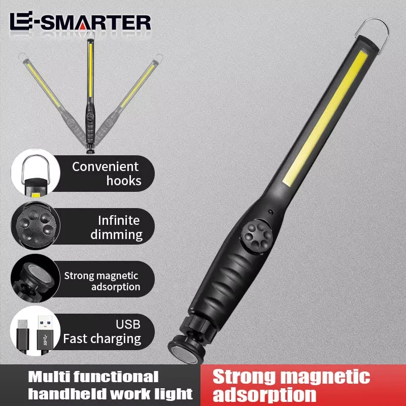 Luces de trabajo COB portátiles con linterna LED recargable magnética, lámparas de reparación de automóviles de emergencia con atenuación continua portátil