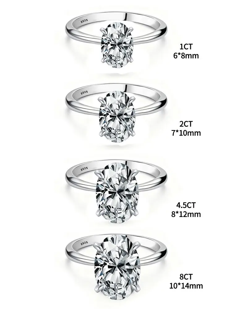 Anillo de Plata de Ley 925 con circonita de 1-8CT, precioso anillo de piedra ovalada brillante para mujer, compromiso, boda, joyería fina de lujo de alta calidad