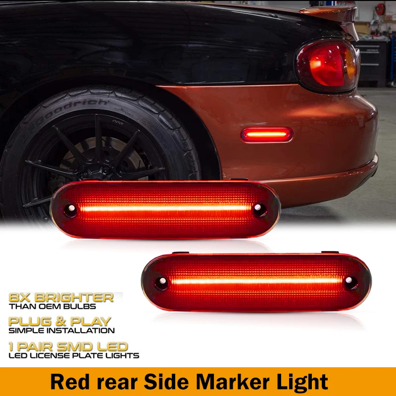 Luces LED ámbar/rojo/blanco para guardabarros delantero/trasero de coche, luces de señal de giro laterales para Mazda Miata 1990-1997 y Mazda MX-5 1999-2005