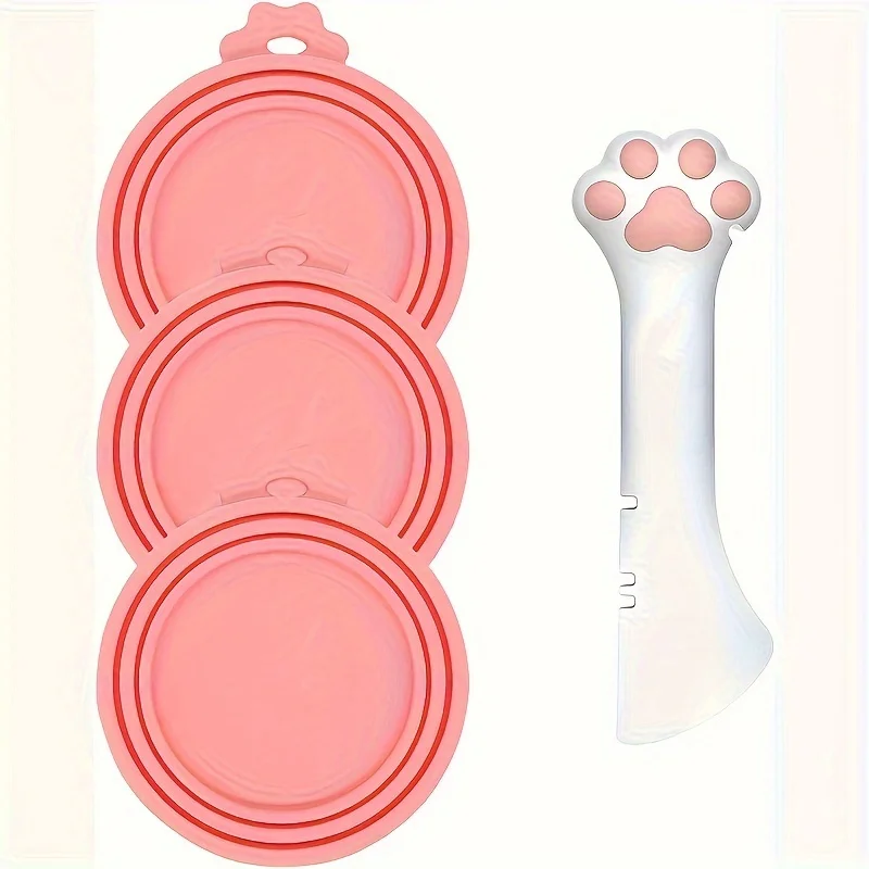 3 tapas de latas de comida para mascotas y cuchara de una lata, cuchara y cubiertas universales de silicona sin BPA para latas de perros y gatos