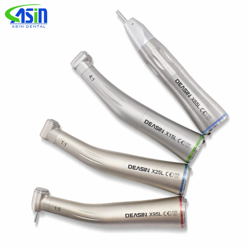 Pieza de mano dental de alta calidad de baja velocidad 1:1 1:5 20:1 con fibra óptica, contra-ángulo recto X25L X95L y turbina de aire
