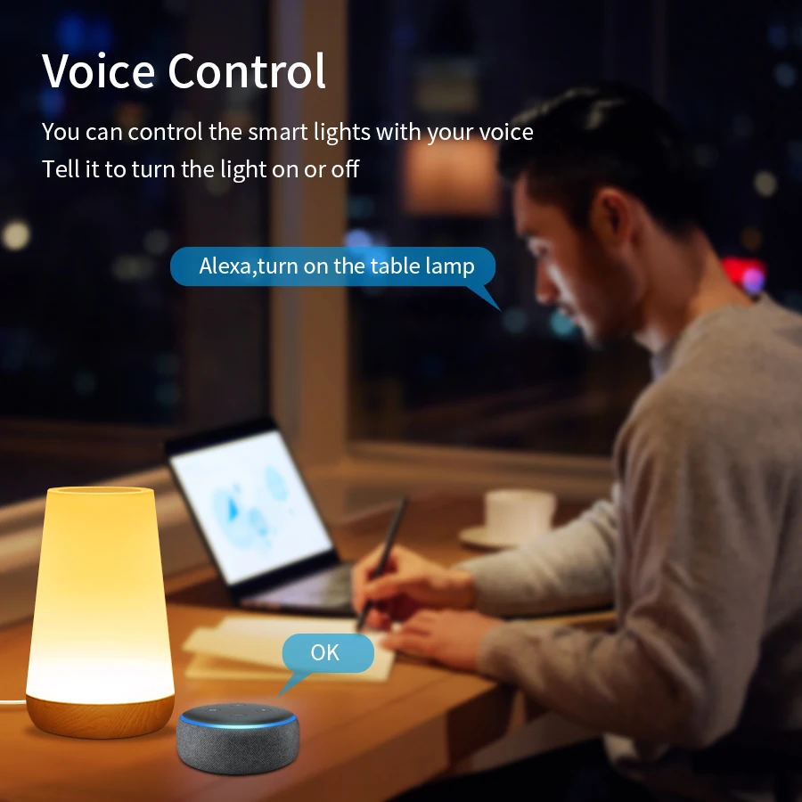 Tuya-lámpara de mesa inteligente con WiFi, lámpara de escritorio con Control por voz, RGB, táctil, luz nocturna para dormitorio, funciona con Alexa y Google Home
