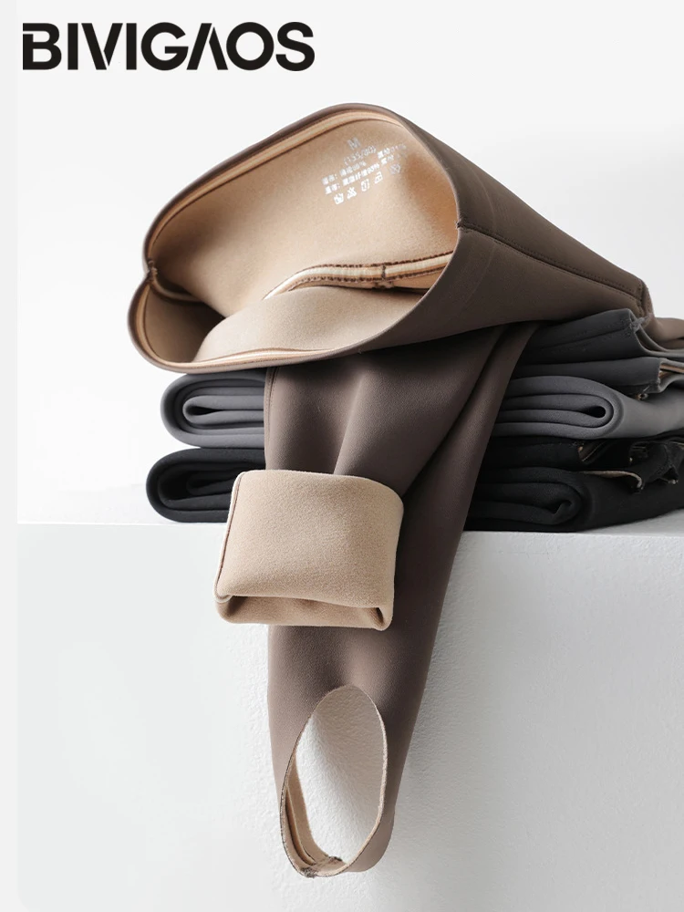 BIVIGAOS Otoño Invierno pantalones gruesos para pies mallas de piel de tiburón mallas cálidas de lana de conejo para mujer cintura alta elástica sin rastro Yoga