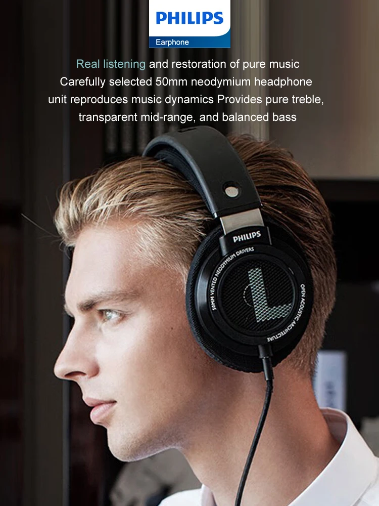 Philips SHP9500 auriculares estéreo HiFi con cable auriculares ordenador aprendizaje en línea auriculares juego de deportes 3,5mm 6,3mm auriculares universales