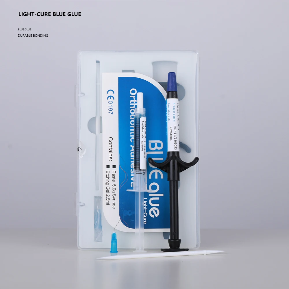 Aparatos dentales adhesivos de pegamento azul ortodoncia Universal curado ligero para tubo de soporte decoración de cristal Kit de tirantes de pegamento para dientes Wit