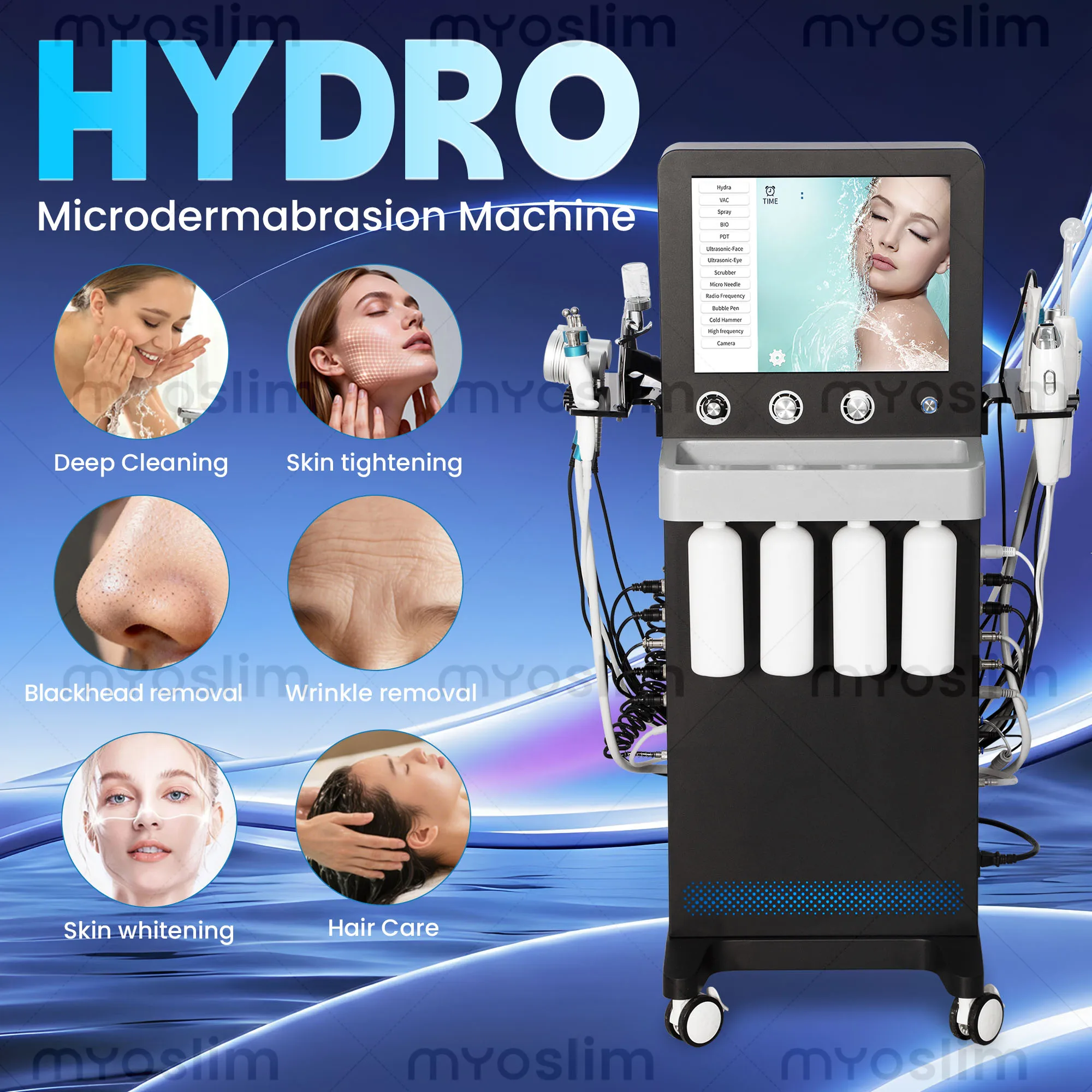 Máquina Facial de Hidrodermoabrasión 14 en 1+ con Analizador de Piel para una Limpieza Profunda, Hidratación y Reafirmación de la Piel