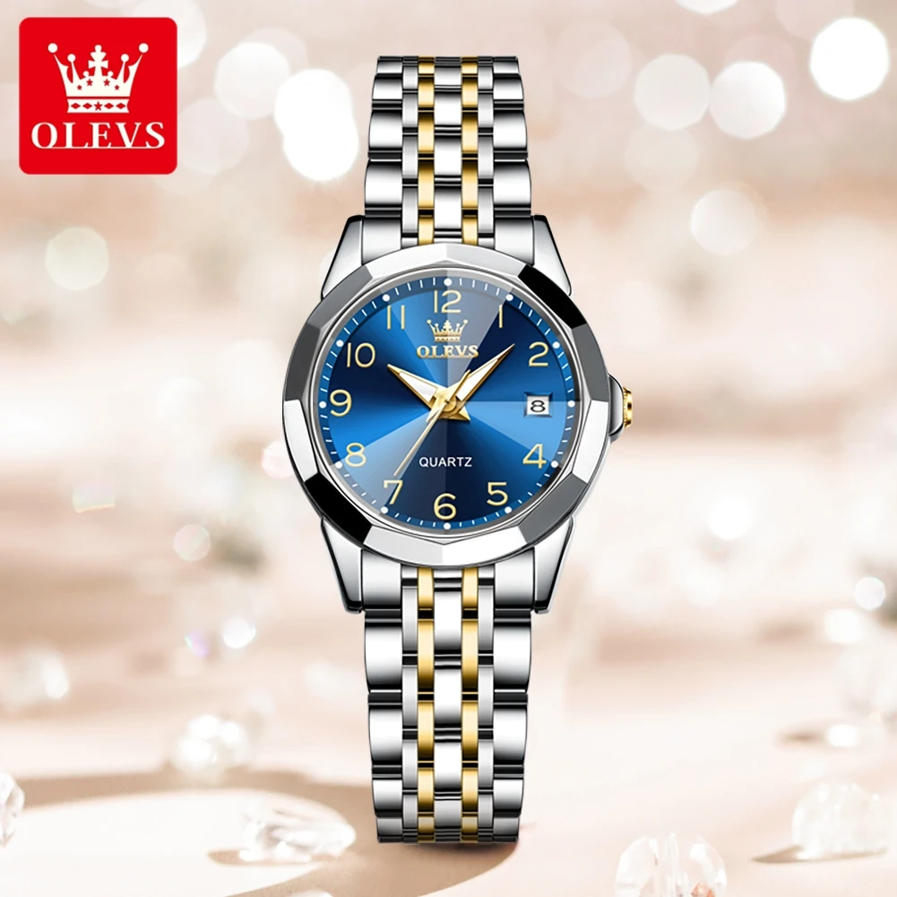 OLEVS 9970 reloj para hombre marca Original reloj de cuarzo luminoso resistente al agua espejo rombo reloj de acero inoxidable con fecha y día con caja