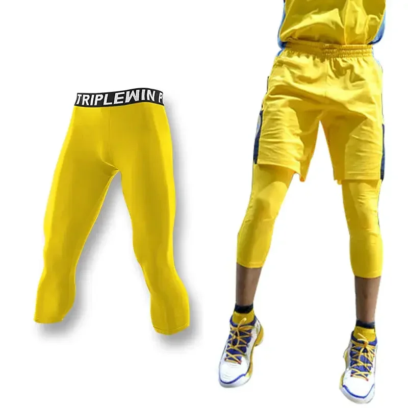 Mallas Capri de gimnasio para hombre y niño, pantalones cortos para correr, baloncesto, fútbol, Fitness, ejercicio, J12, 3/4