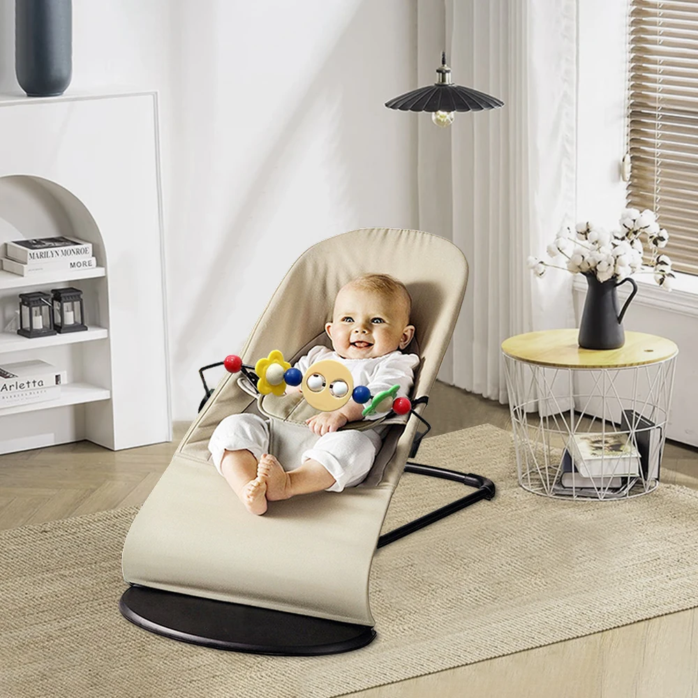 Mecedora para bebé con juguetes, columpio plegable para bebés y niños pequeños, silla cómoda para bebé con ajuste de altura de tres velocidades
