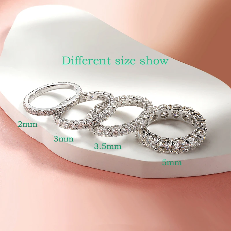 Anillo de moissanita completo Smyoue de 2-5mm para mujer, bandas de eternidad de boda brillantes, joyería de plata de ley 100% S925, anillo clásico